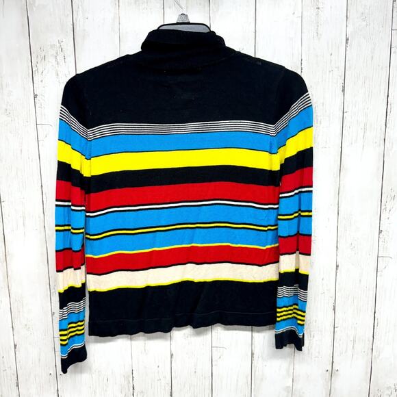 VTG Modcloth Women Top M Black Colorful Striped Viscose Turtleneck Long Sleeve - Picture 5 of 5